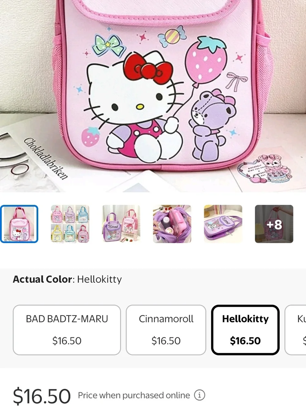 Hello Kitty Pink and Red Kids Tote Lunch Bag with Cute Character Print